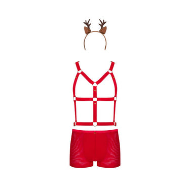 Set Sexy Natale: Imbracatura rossa, boxer in rete e orecchie di renna
